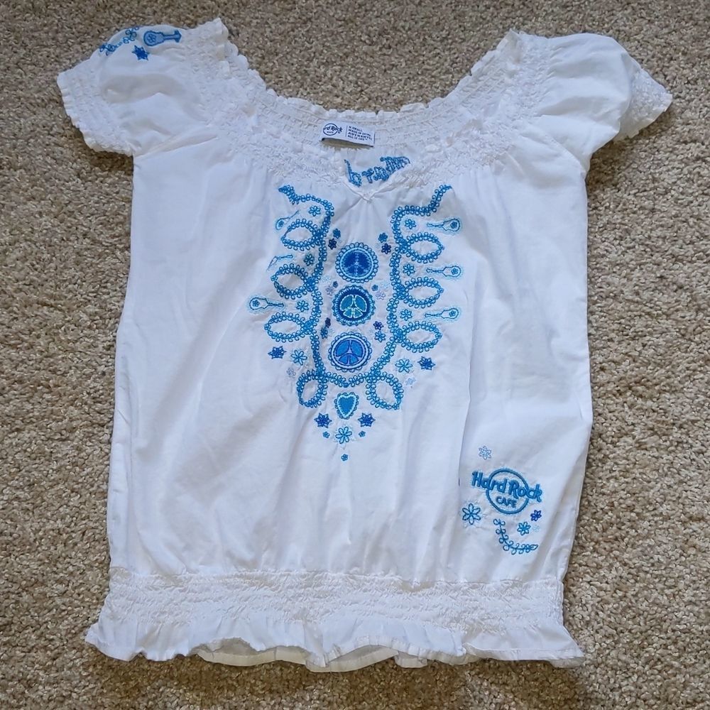 Hard Rock Cafe Munich Germany Peasant Embroidered Blouse